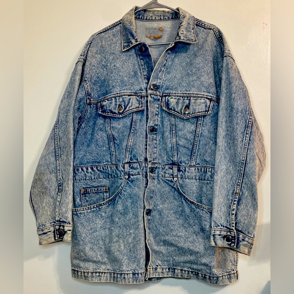 RARE Vintage Levi's Acid Wash Denim Chore Barn Duster Trucker Jean Jacket - Picture 1 of 11